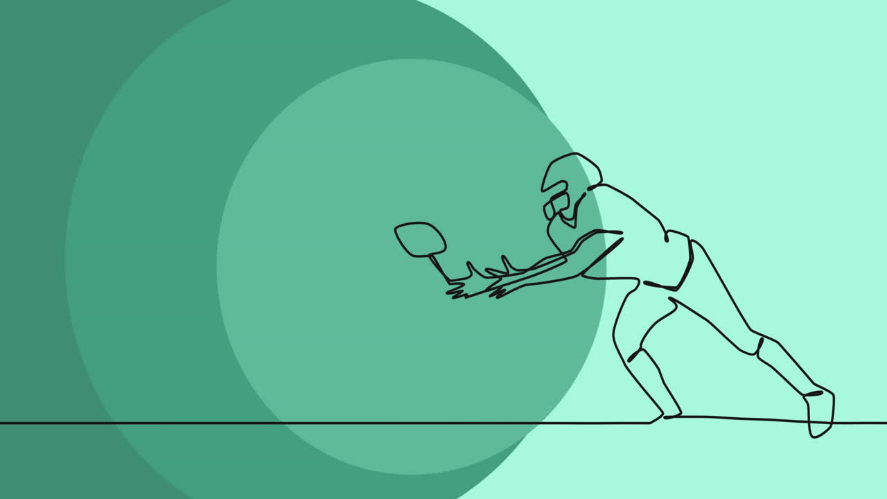 Animation of drawing of male rugby player catching ball and spots on green background