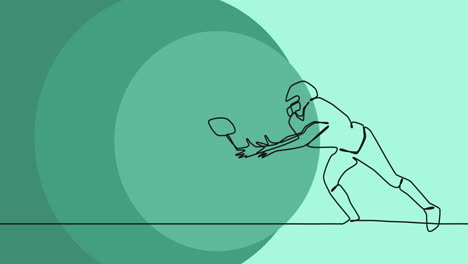 animation of drawing of male rugby player catching ball and spots on green background