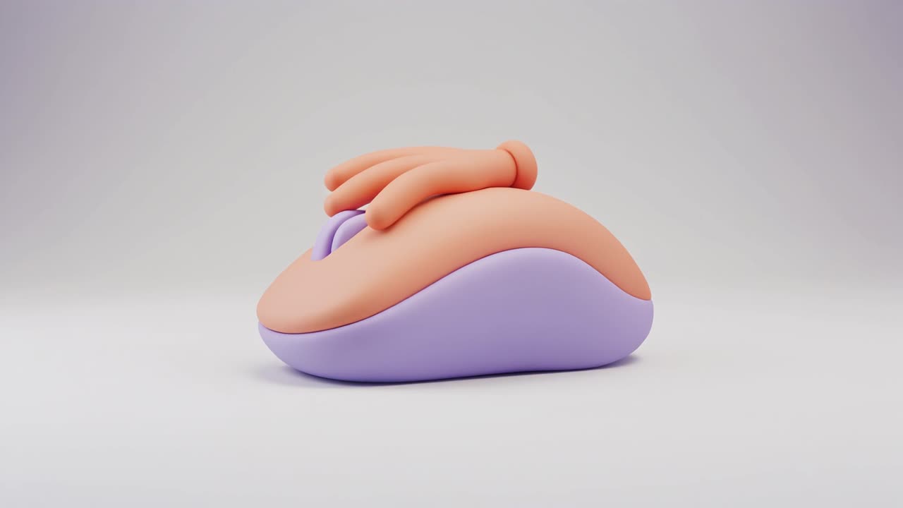 3D-animerad hand som klickar på en stiliserad datormus
