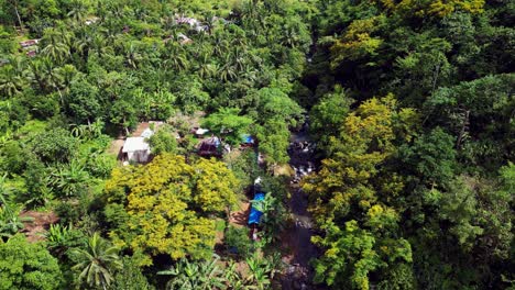 pequeño pueblo escondido entre la selva tropical y las palmeras por el río