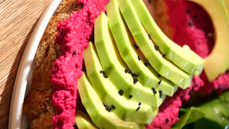 avocado and beetroot hummus toast