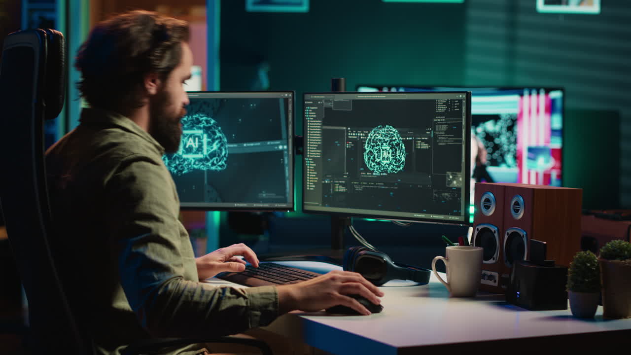 Expert inserts disk into PC containing software evolving AI into sentient being