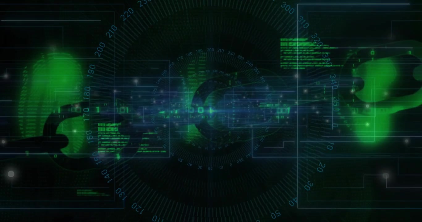 Chain link appearing joining chain rotating streaming data HUD scanning showing blockchain network