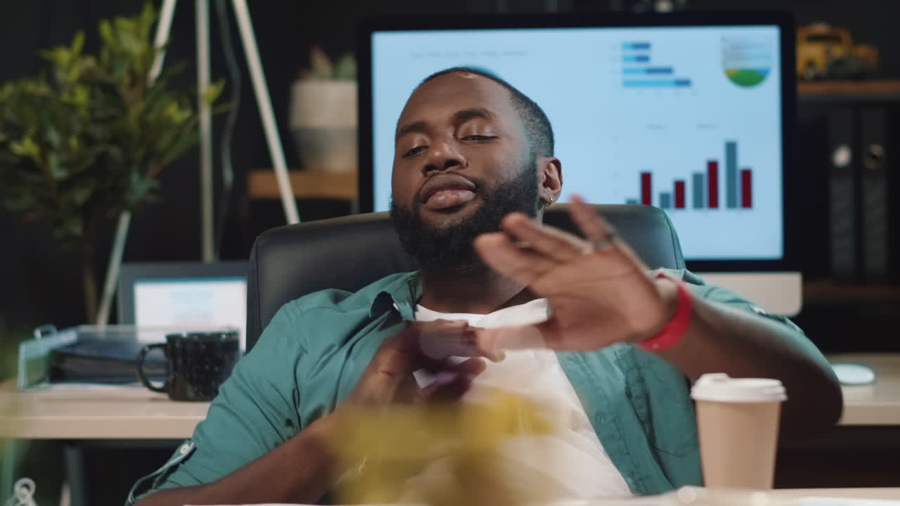 Closeup smiling african american business man having fun in hipster office