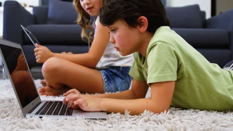 Siblings-using-laptop-in-living-room