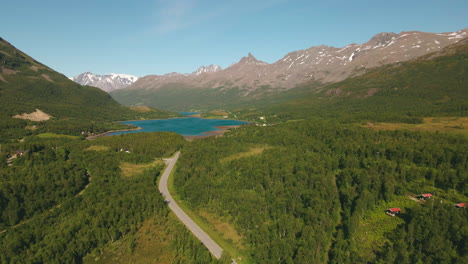 Greenery-Landscape-At-Countryside-With-Piggtinden's-Summit-In-Background-Near-Tromso,-Northern-Norway