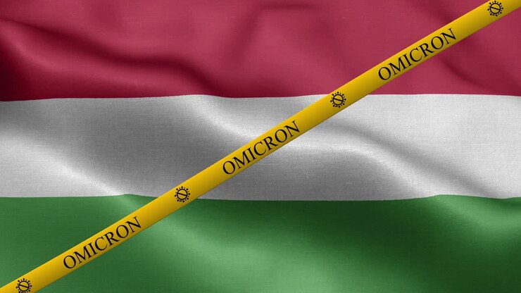 Variante Ómicron y franja de prohibición en la bandera de Hungría - Bandera de Hungría