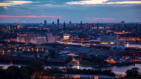 horizonte del atardecer de copenhague paisaje urbano aéreo