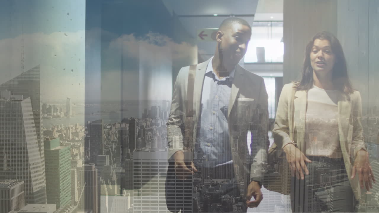 animazione del paesaggio urbano su due uomini d'affari diversi