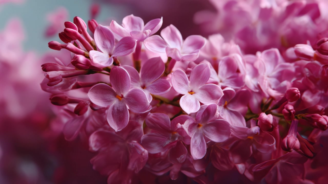 En närbild på vackra rosa syrenblommor, som visar upp deras delikata kronblad och livfulla färger mot en mjuk, suddig bakgrund av naturens palett.