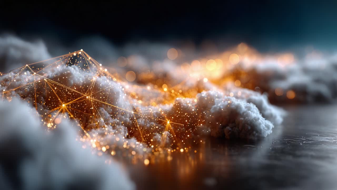 A Dreamy Landscape of Illuminated Clouds and Glittering Connections, Showcasing the Fusion of Nature and Technology in a Mesmerizing Visual Experience