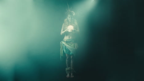 a creepy witch during the night storm