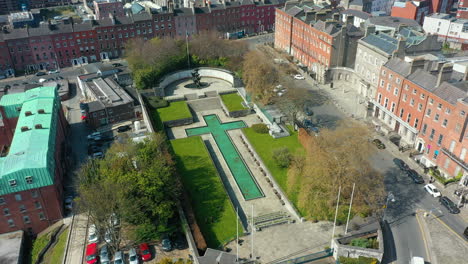 high aerial view of the garden of remembrance in dublin city, ireland