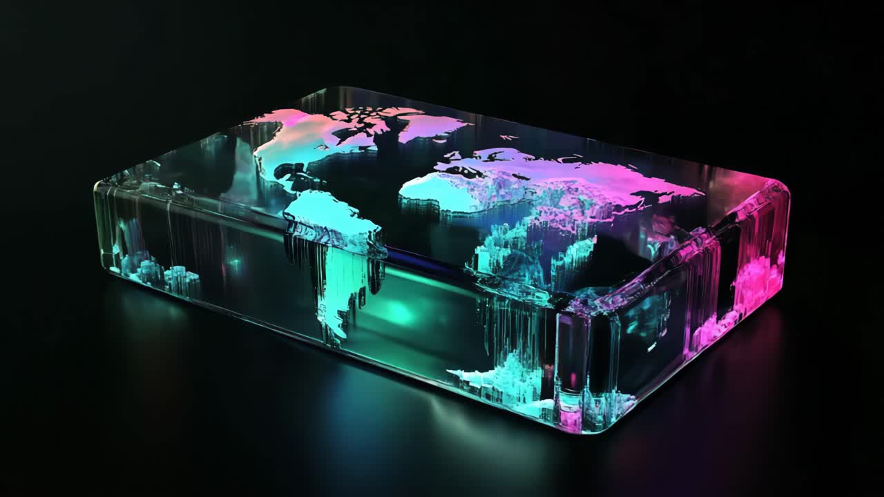 Abstract World Map in a Crystal Box