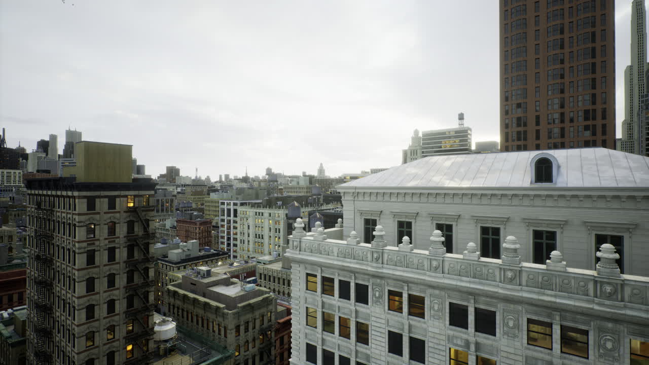 Urban skyline view showcasing diverse architecture in a bustling city