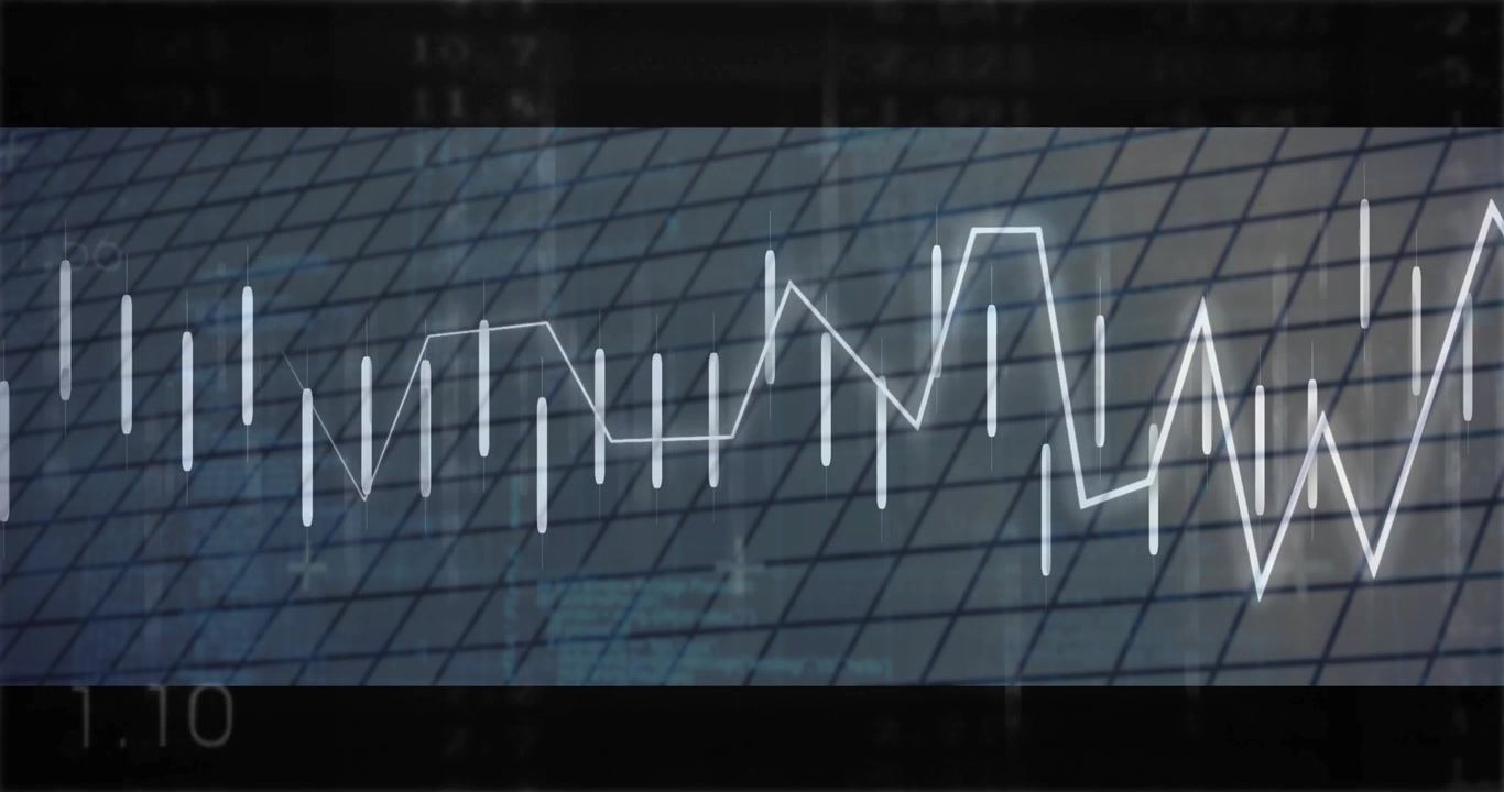 Financial Stock Market Candlestick Chart Overlay on Modern Building Facade