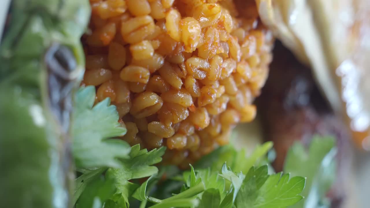 Close-up of Delicious Bulgur Pilaf with Green Pepper