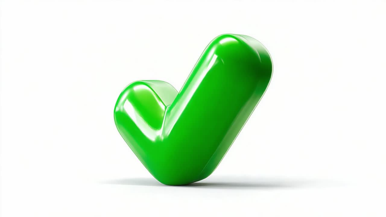 Dynamic Green Checkmark Symbol Representing Confirmation and Success with a Modern Design Aesthetic Highlighting Its Smooth Curves and Vibrant Color in a Minimalist Style