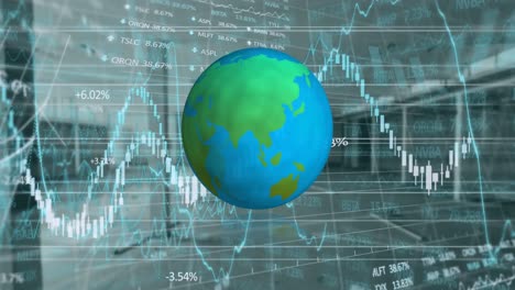 Spinnendes-Globus-Symbol-über-Börse-Und-Finanzdatenverarbeitung-Vor-Leerem-Büro