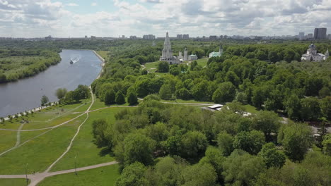 aerial view of kolomenskoye with church of the ascension moscow