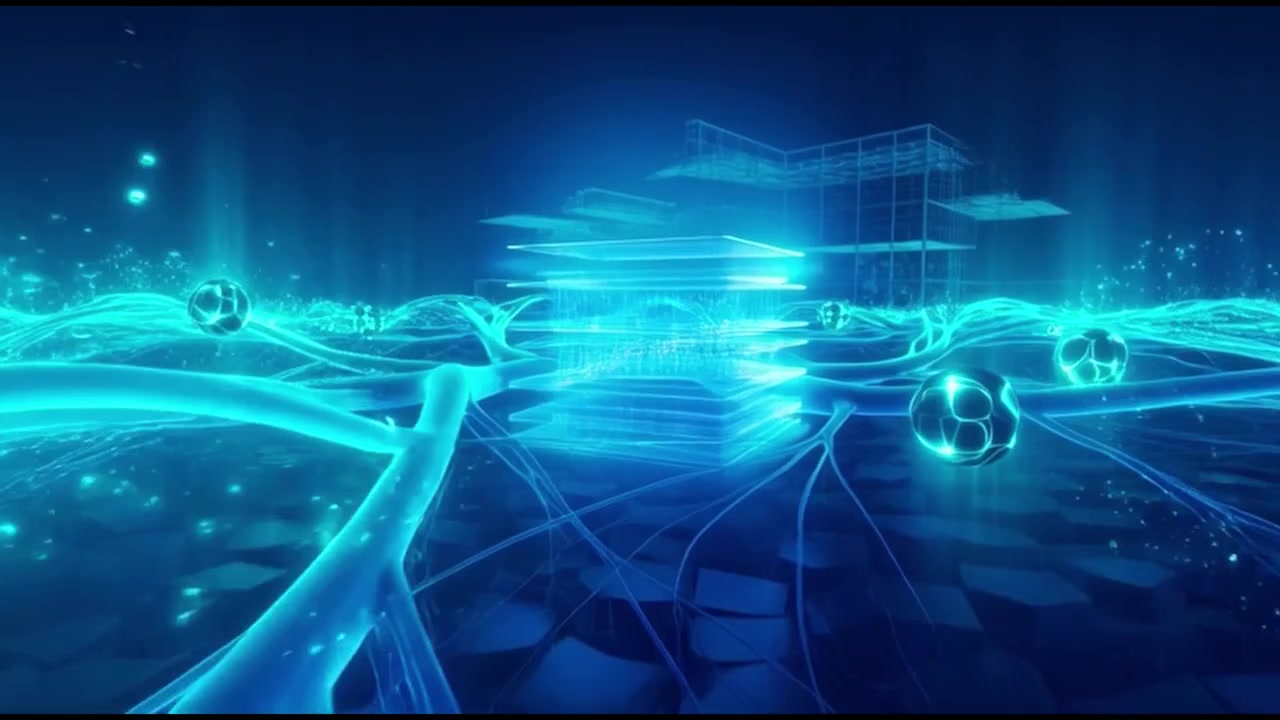 Abstract Digital Network Visualization with Glowing Data Streams and Nodes