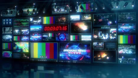 tv broadcast news studio video control room screens - loop 4k