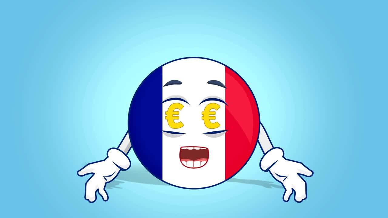 만화 아이콘 프랑스 국기 유로 얼굴 애니메이션과 알파 매트