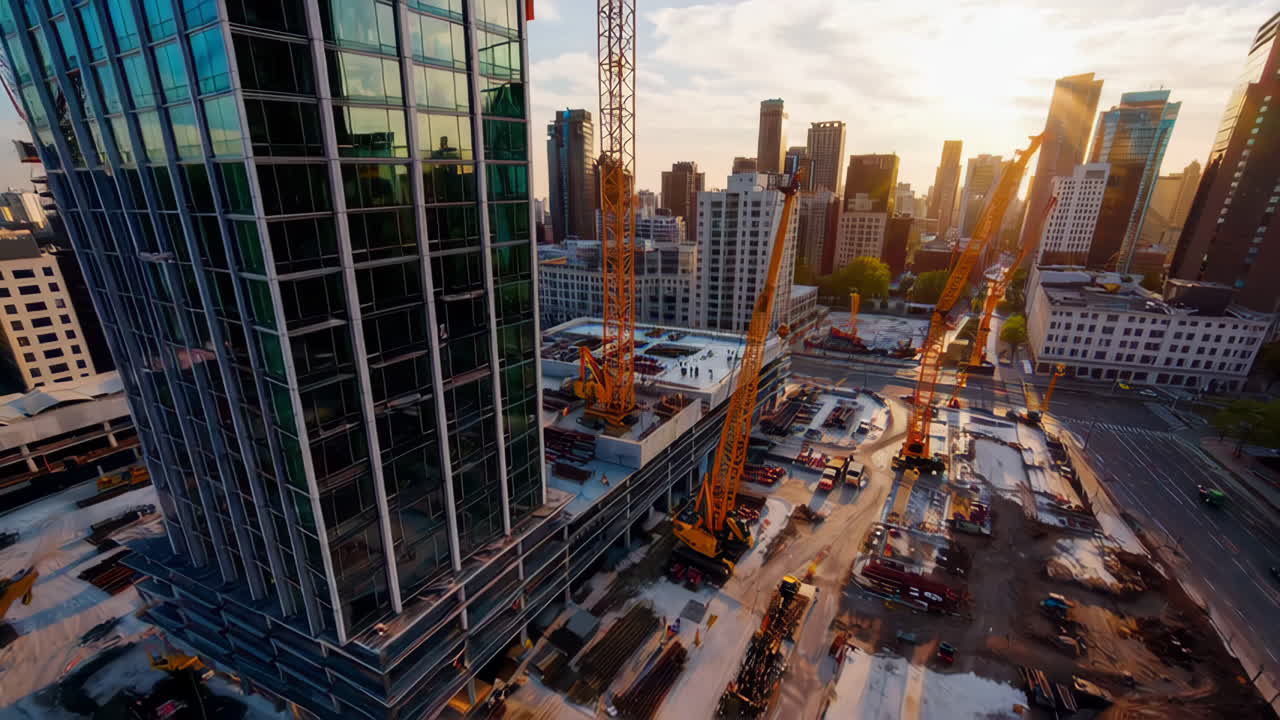 sitio de construcción al atardecer