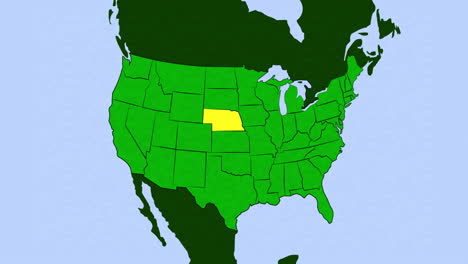 animação 2d do mapa dos eua com nebraska em destaque