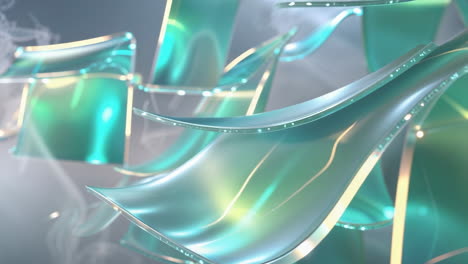 abstract flowing teal and gold metallic ribbons