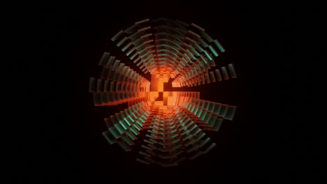 animación de video en 4k de un colorido objeto de ciencia ficción en 3d con energía brillante en el centro.