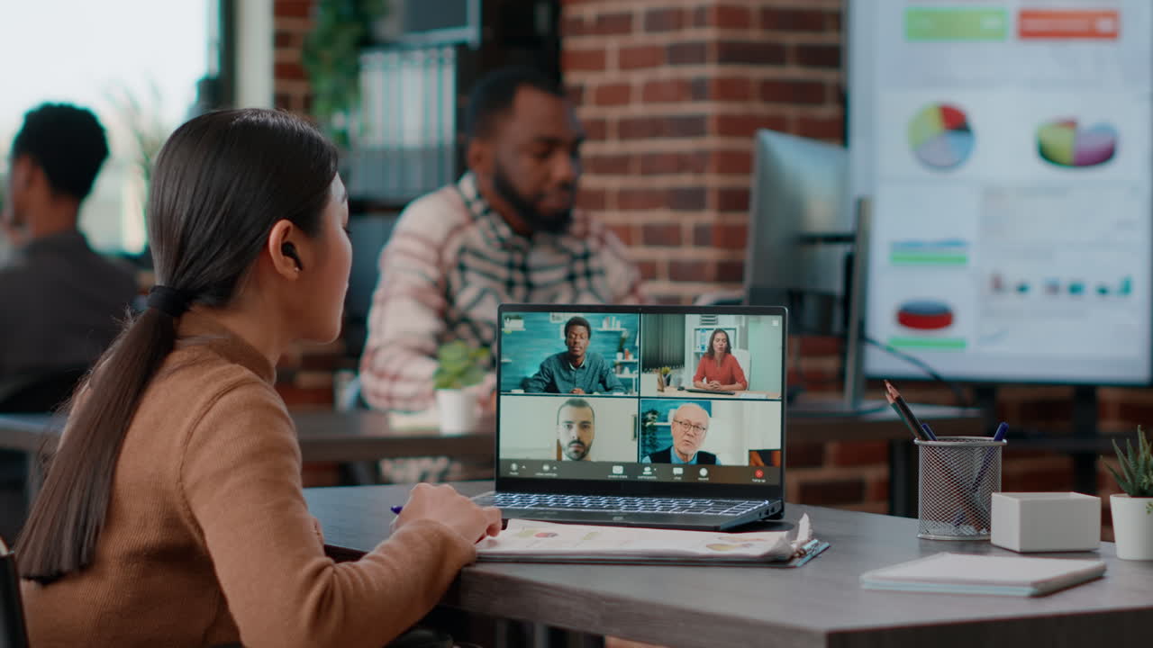Multiethnic group of people meeting on remote teleconference