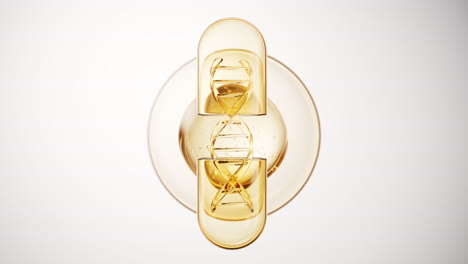 medical capsule with golden bubbles background, 3d rendering.