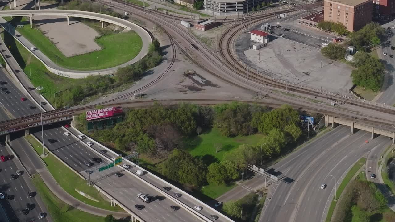 View of Dallas downtown with highways and railways in Texas