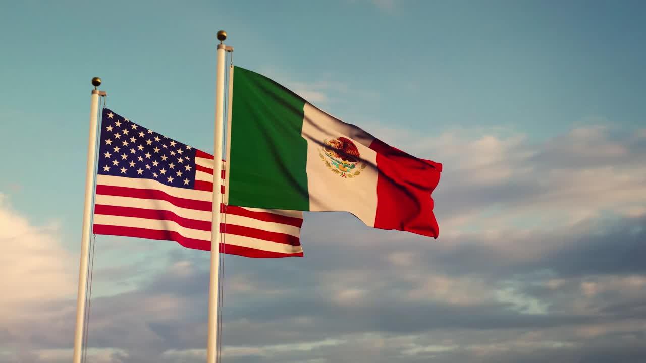 USA and Mexico flags represent conflict over immigration and Nafta trade agreement.