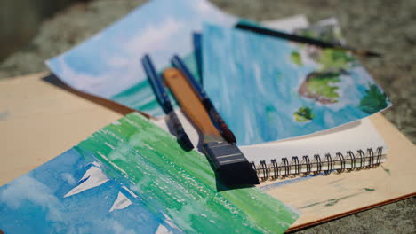 watercolor painting supplies and artwork