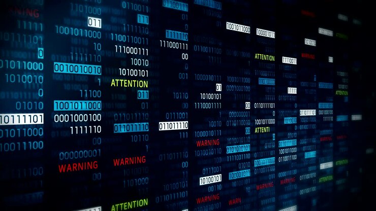 Warning and Attention message with binary numbers. Web online with digital technology loop animation. Computer network problem error concept.