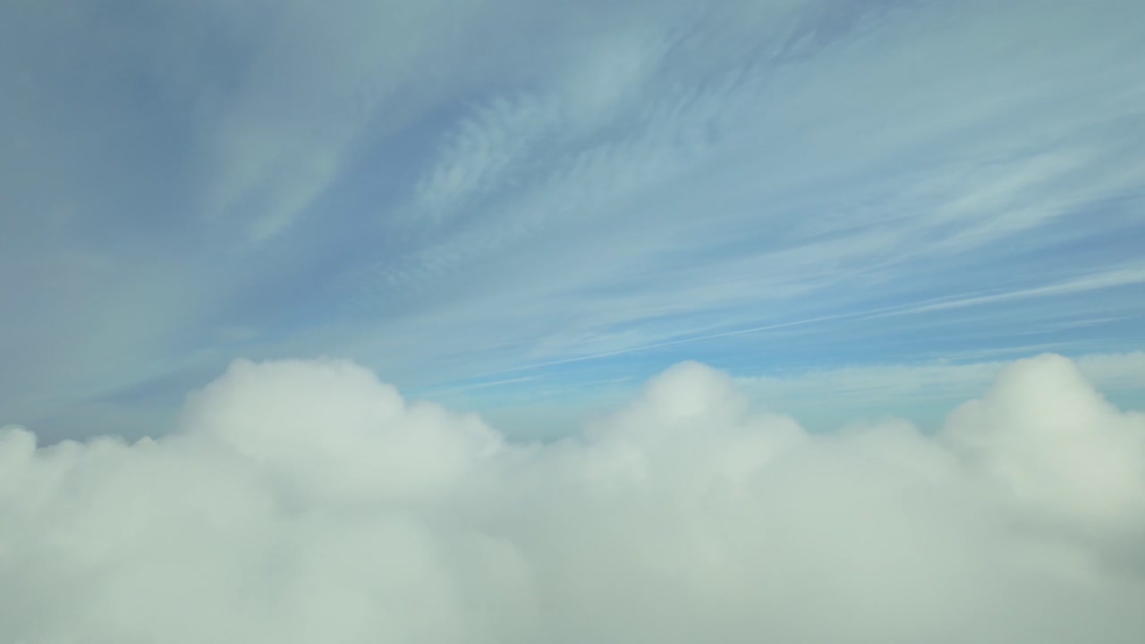POV hypersonic flight penetrating the clouds, as seen by the pilot of a jet