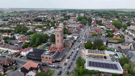 Epping Town centre Essex UK drone,aerial push in shot