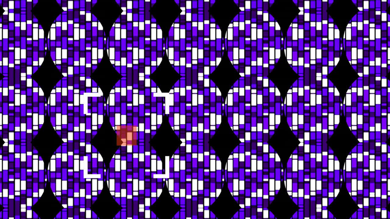 Animation of squares in viewfinder and white and blue abstract pattern against black background