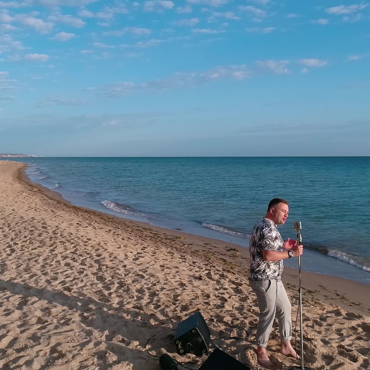 Empty sand beach from above. Aerial drone view of sea and sand beach