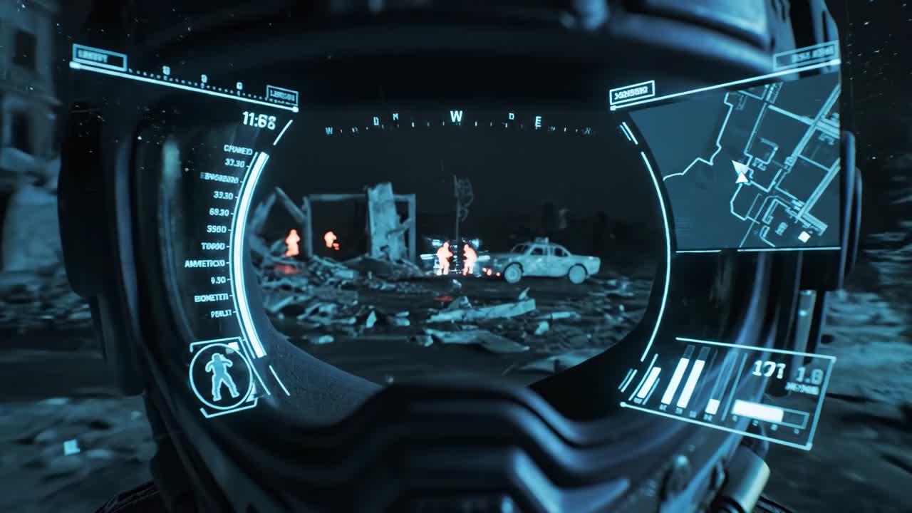futuristic soldier helmet heads up display