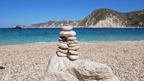 rock stacks on agia eleni beach in greece - static shot