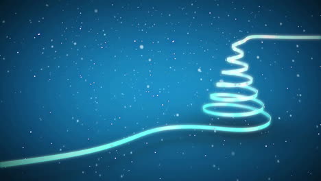 animation of glowing spiral line forming abstract tree shape in snowy background