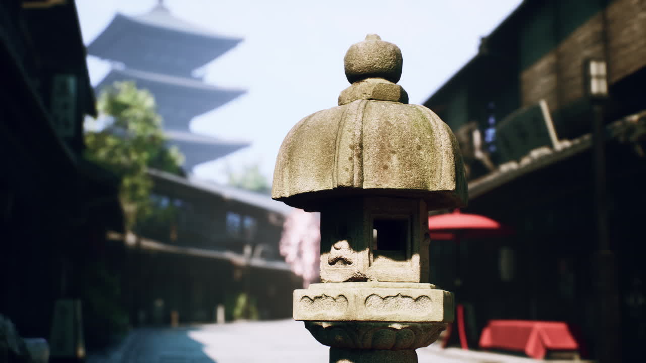 전통적 인 거리 장면 에 있는 일본 의 등불