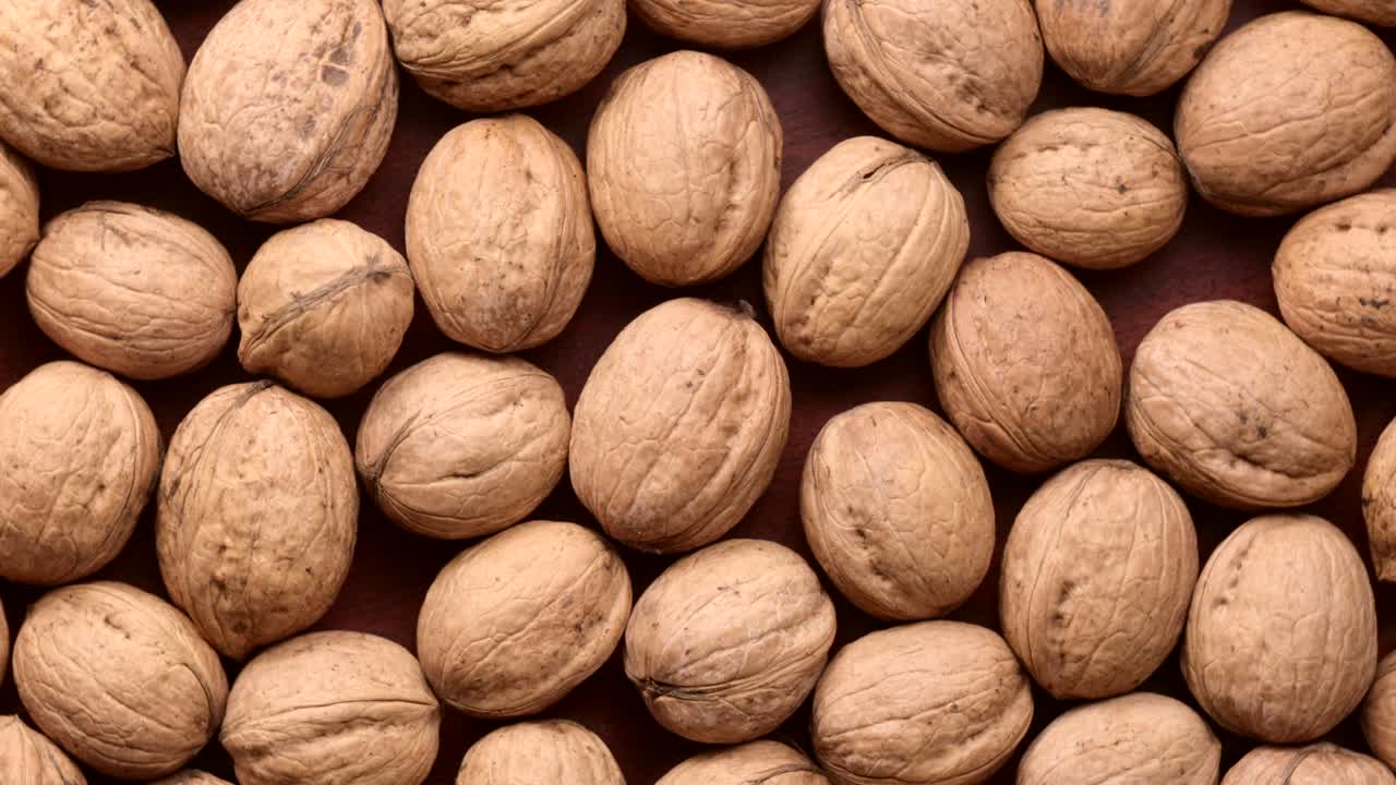 rotating walnuts shot from above