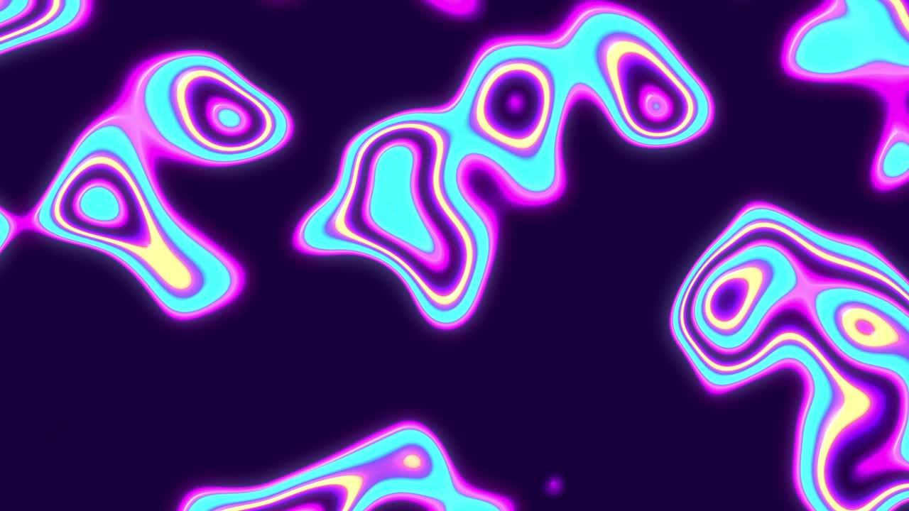 액체 반이는 네온 홀로그램 물질 어두운 배경에서 회전