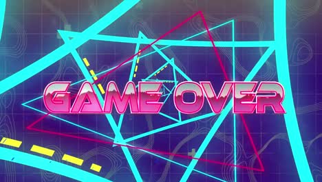 animation of game over text over triangular tunnel against spiral patterns in background