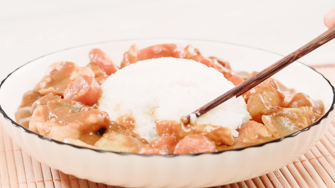 Japanese curry rice with fry pork Tonkatsu, Katsu Kare, Japanese breaded cooking dinner in restaurant, close up macro of asian food