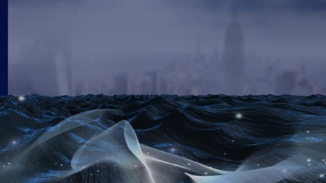 animation of wave over cityscape